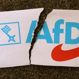 Das Logo der Bremer AfD mit einem Riss darin. (Symbolfoto)