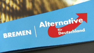 Eine blaue Broschüre der Alternative für Deutschland Bremen, auf dem das Logo der AfD zu sehen ist.