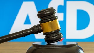 Richterhammer vor dem Logo der AfD 
