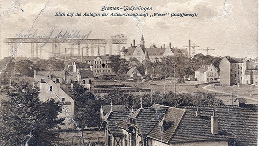 Historische Postkarte der Werft AG Weser