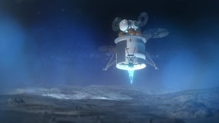 Eine Animation von einem Weltraum-Roboter auf dem Mond.