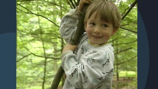 Archivbild: Ein Junge klettert im Wald.