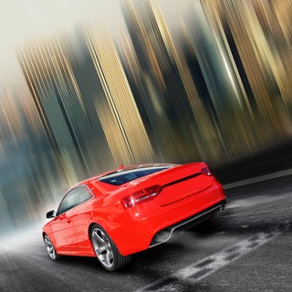 Ein rotes Rennauto.
