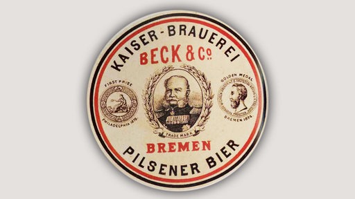 historischer Bierdeckel von Beck & Co: Kaiser-Brauerei mit Kaiserbild