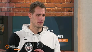 Mittelblocker des Volleyball-Teams TV Baden, Björn Hagestedt im Sportblitz- Studio.