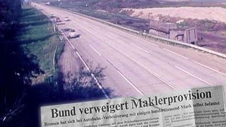 Zeitungsausschnitt "Bund verweigert Maklerprovision" vor einer Autobahn