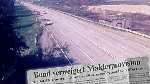 Zeitungsausschnitt "Bund verweigert Maklerprovision" vor einer Autobahn