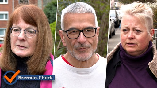 Collage zeigt zwei Frauen und einen Mann, davor das Logo "Bremen-Check"