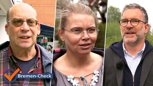 Collage zeigt zwei Männer und eine Frau, davor das Logo "Bremen-Check"