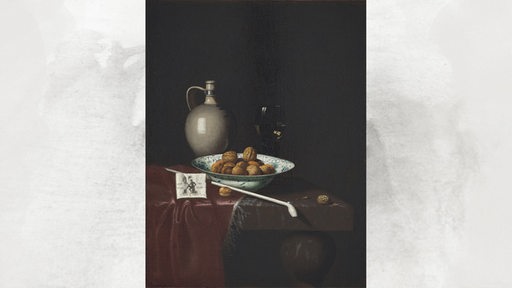 Hubert van Ravesteyn, Stillleben mit Nüssen, Wein und Tabakpäckchen, 1670, Öl auf Leinwand, 69,5 x 53,5 cm, Kunsthalle Bremen