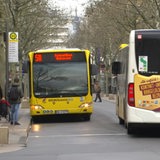 Zwei Busse stehen an einer Haltestelle in Bremerhaven.