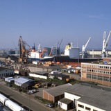 Luftbild mit Bremerhavener Lloydwerft, 1985