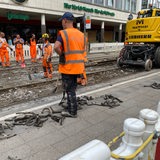 Bauaurbeiten an den Straßenbahn-Gleisen am Theater am Goetheplatz