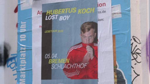Ein Werbeplakat von der Lesung von Hubertus Koch im Schlachthof Bremen.