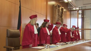 Die Richter des Bundesverfassungsgericht in Karlsruhe stehen nebeneinander. 