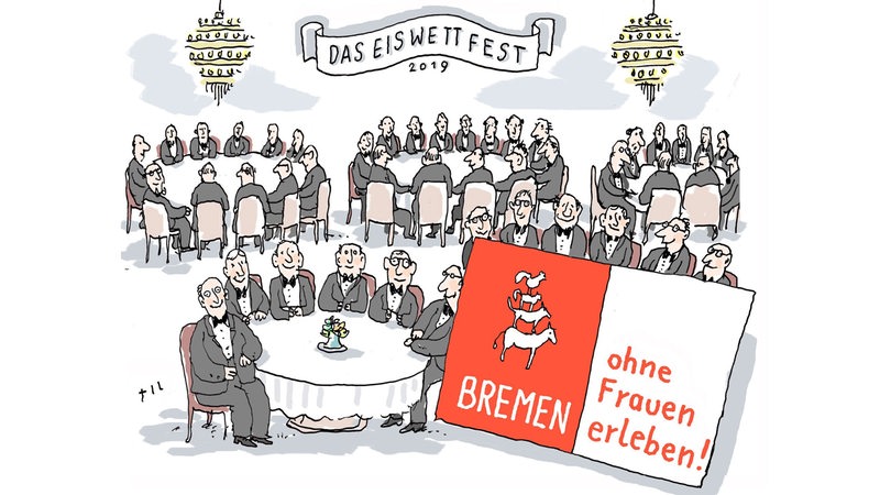 Karikatur zum Eiswettfest: Bremen ohne Frauen erleben!