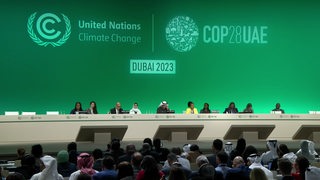 Es ist der Saal der Klimakonferenz in Dubai zu sehen.