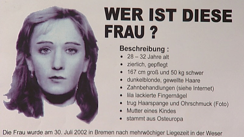 Ausschnitt aus dem Fahndungsplakat der Polizei zur Fahndung nach dem Mörder der gefunden Frau in der Weser 2002