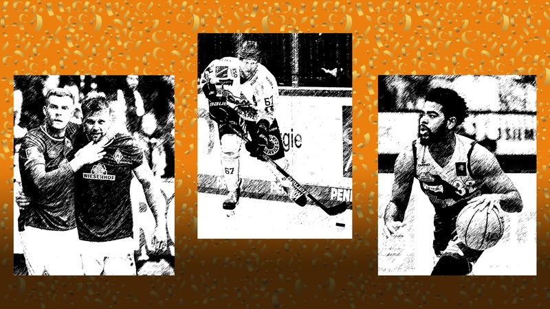 Collage zeigt die Werderspieler Duksch und Füllkrug, den Eishockeyspieler Stanislav Dietz von Bremerhaven und den Basketballer Carrington Love (Eisbären Bremerhaven) 