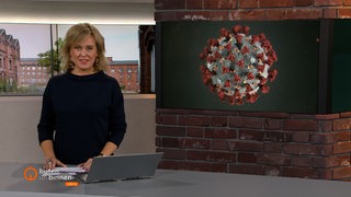 Moderatorin Kirsten Rademacher präsentiert die aktuellen Coronazahlen.