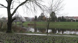 Die kleine Weser mit dem dahinterliegenden Deich.