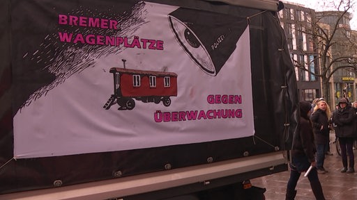 Ein Plakat bei einer Demonstration des Kollektivs Bauwagenplatz.
