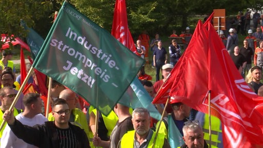 Demonstrierende mit Flaggen in den Händen.