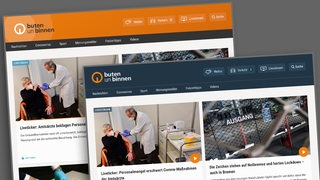 Bildmontage: Die alte Buten-un-Binnen-Webseite in Orange neben der neuen in dunklem Blau.