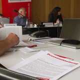 Die Mitglieder der Bremer Linke bei der Vorstellung des Gutachtens zu Hansewasser