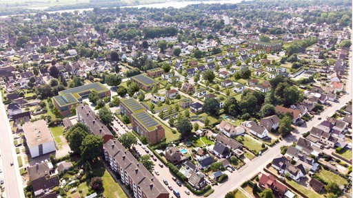 Luftbild eines virtuellen Wohnviertels (Visualisierung)