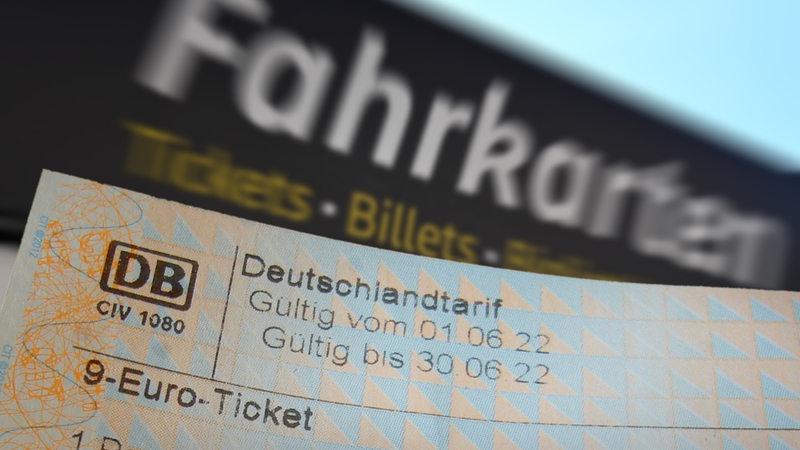 Das Neun-Euro-Ticket vor einer Bahn