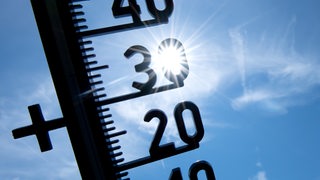Ein Thermometer vor gleißendem Sonnenschein