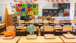 Leere Stühle einer Grundschulklasse