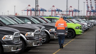 Neuwagen aus US-Produktion (2017) stehen auf dem Autoterminal der BLG Logistics Group in Bremerhaven. Überwiegend handelt es sich dabei um Pick- Up-Modelle der Marken Dodge und Ford.