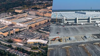 Das Mercedes-Werk in Bremen und das Tesla-Werk in Brandenburg aus der Luft (Montage)