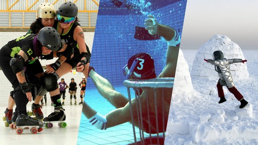Derby Roller, Unterwasser-Rugby und Iglo-Laufen (Montage)