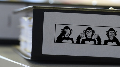 Ordnerrücken mit drei Affen als Illustration (Montage)