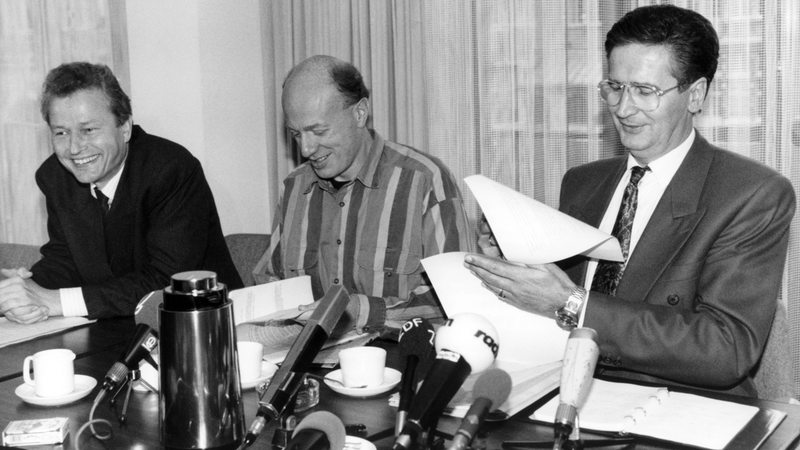 Ampel-Senat in Bremen 1991: Koalitionsgespräche mit Claus Jäger (FDP), Ralf Fücks (Grüne) und der amtierende SPD-Bürgermeister Klaus Wedemeier