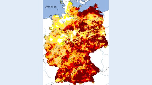 Grafik zeigt farblich die aktuelle Dürrelage in Deutschland an