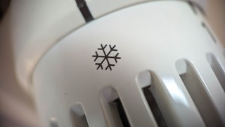 Der Heizungsregler mit Thermostatventil steht auf "aus" - zu sehen am Schnee-Symbol.
