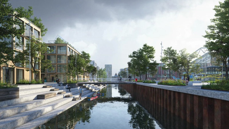 Ein Entwurf zeigt eine Ansicht des neuen Werftquartiers in Bremerhaven.