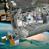 Simulation der Raumstation Columbus im Weltall