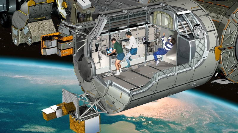 Simulation der Raumstation Columbus im Weltall