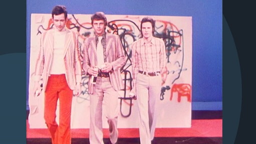 Ein altes Bild mit drei modebewussten Männern aus den 70ern. 