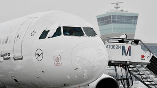 Ein Airbus steht an einem Flughafen.