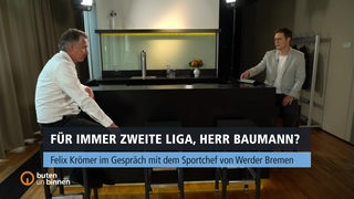 Frank Baumann während des Interviews mit Felix Krömer in den Räumlichkeiten von Radio Bremen.