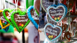 Collage zeigt die Herzen "Ischa Freimarkt" aus Bremen und "Gruß vom Oktoberfest" aus München.