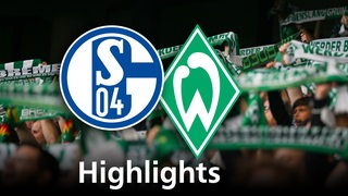 Grafik zeigt die Vereinslogos von Werder Bremen und Schalke 04, im Hintergrund Werderfans. Schriftzug: Highlights