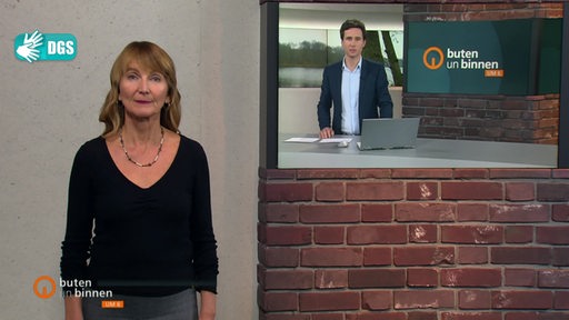 Die Gebärden-Dolmetscherin Ilonka Linde im Studio von buten un binnen.