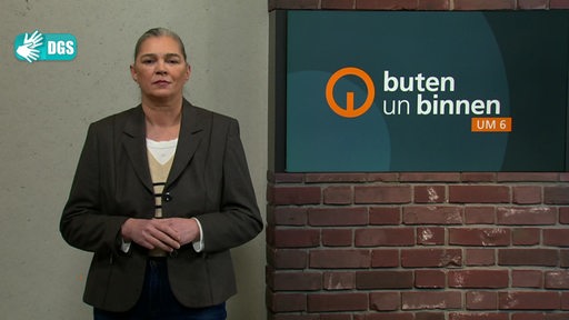 Gunda Helmes bei der buten un binnen um sechs-Gebärdensendung.